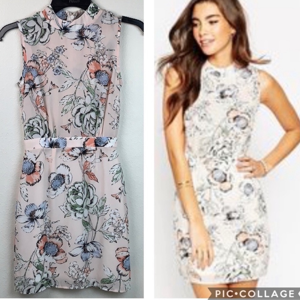 ASOS floral chiffon mock neck wiggle dress 00